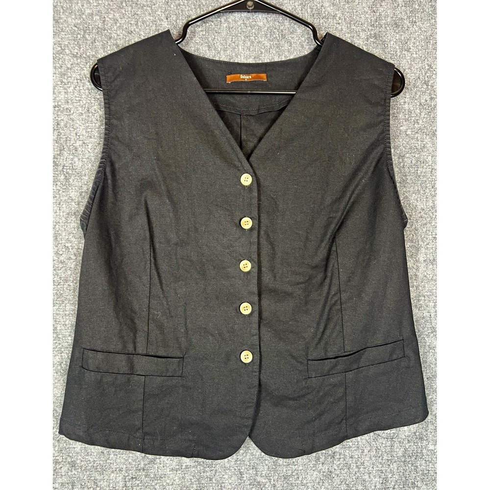 Gaharu Womens Black Suit Vest Size M Five-Button Lined Notch Lapel Solid